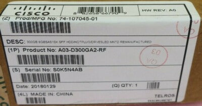 Cisco UCS 300GB 6Gb/s 2.5" 10k SAS SFF Hard Drive HDD A03-D300GA2 A03-D300GA2-RF
