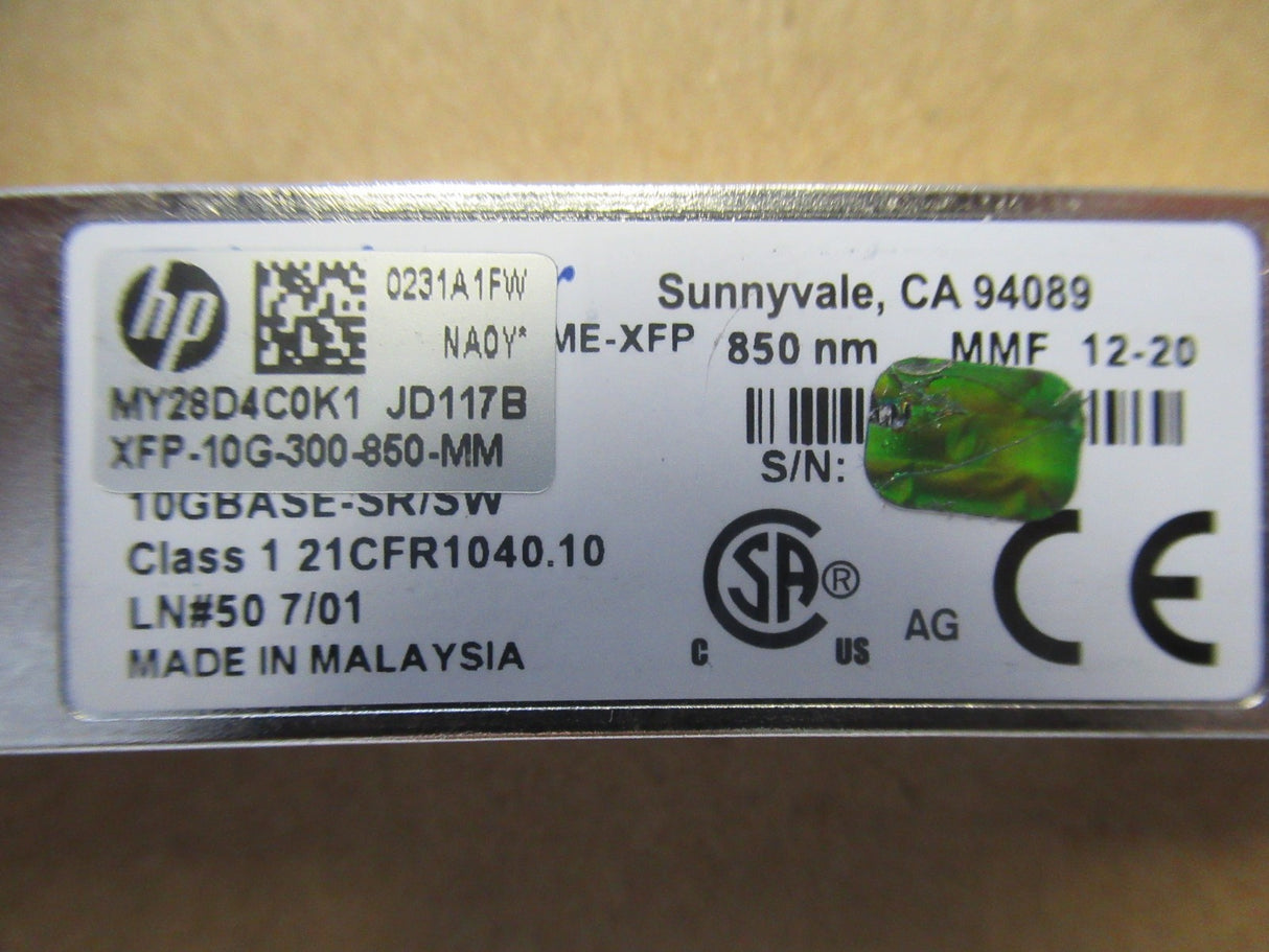 HP 10G Base-SR/SW 850nm Multi-mode 300m 850nm XFP Transceiver Module JD117B