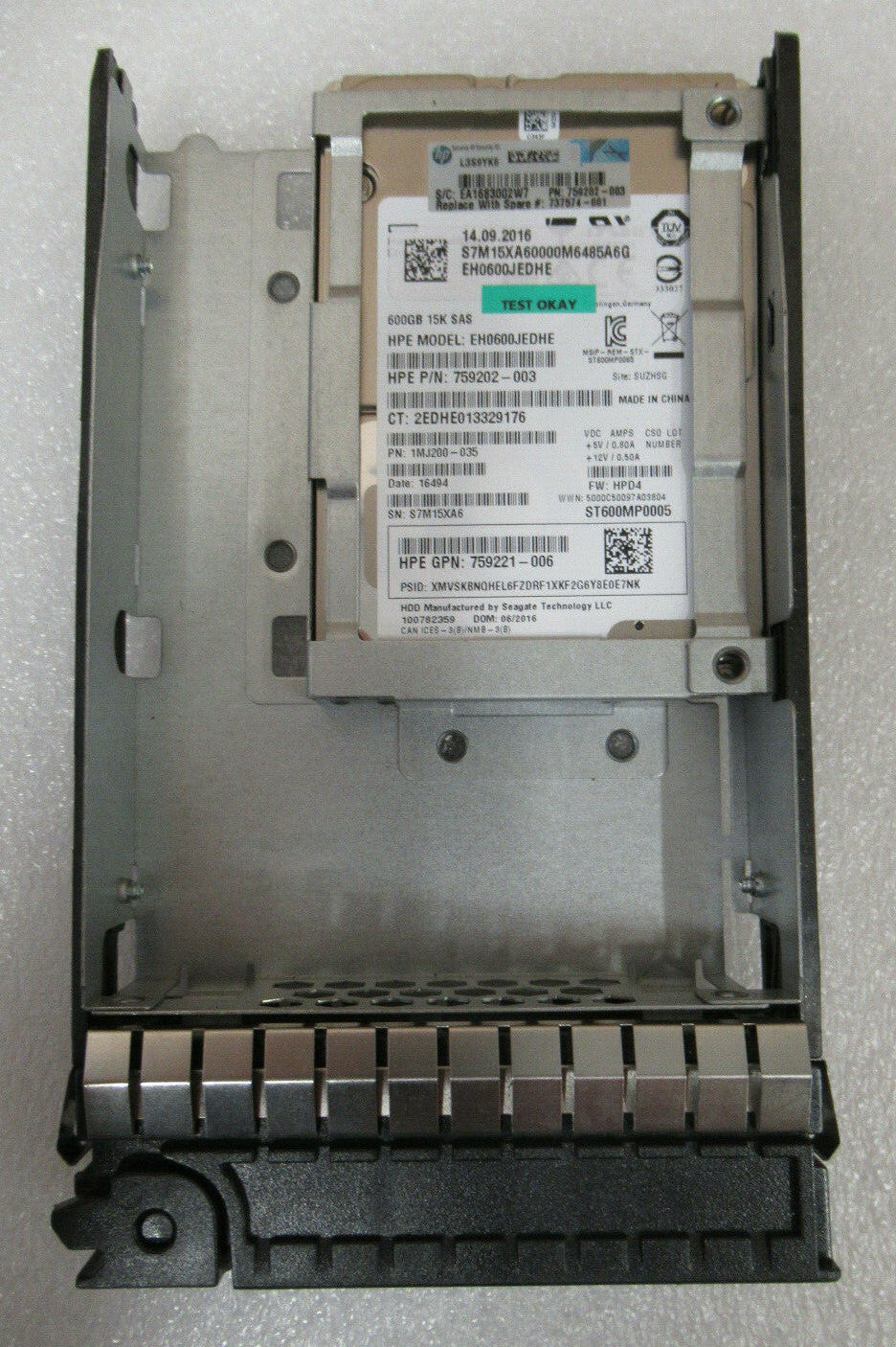 HP 600GB 2.5" SAS 12GB/s 15K Enterprise 12G HDD in 3.5"  737574-001 737396-B21