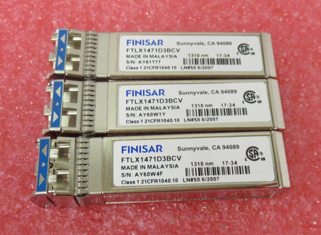 3x FINISAR FTLX1471D3BCV 10Gbps 10GBase-LR SMF 10km 1310nm Duplex LC 10GE module