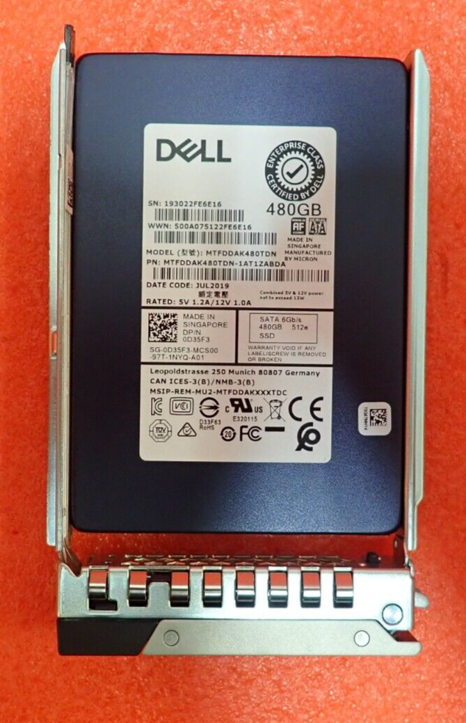 Dell 480GB SATA 2.5" 6Gb/s Enterprise Solid State Drive SSD MTFDDAK480TDN D35F3