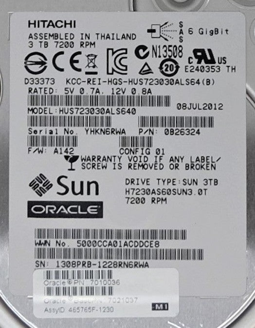 Sun Oracle 3TB 7.2K SAS 3.5" HUS723030ALS640 7010036 7021037 Hard Drive + Caddy