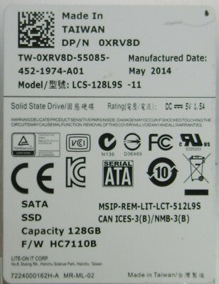 Dell Liteon 128GB SATA 6Gb/s 2.5" TLC SSD Solid State Drive XRV8D LCS-128L9S
