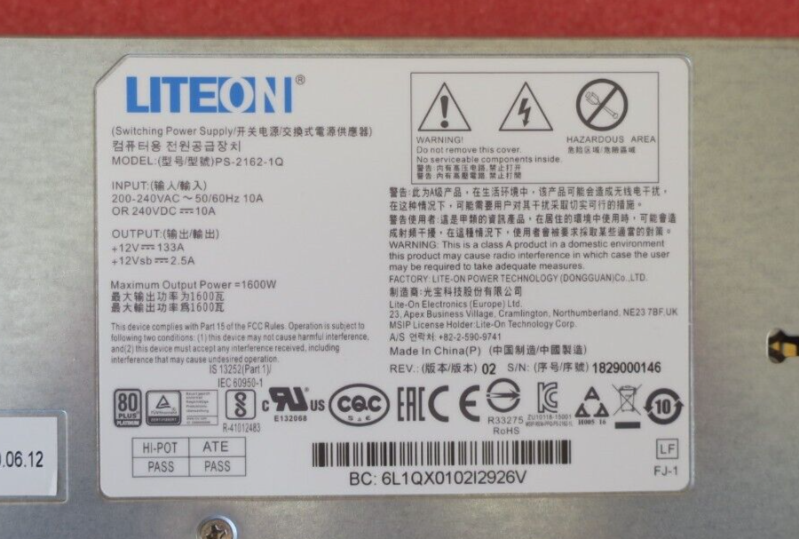 QCT QuantaPlex T41S T42S 1600W Power Supply Unit PSU 80Plus Platinum PS-2162-1Q