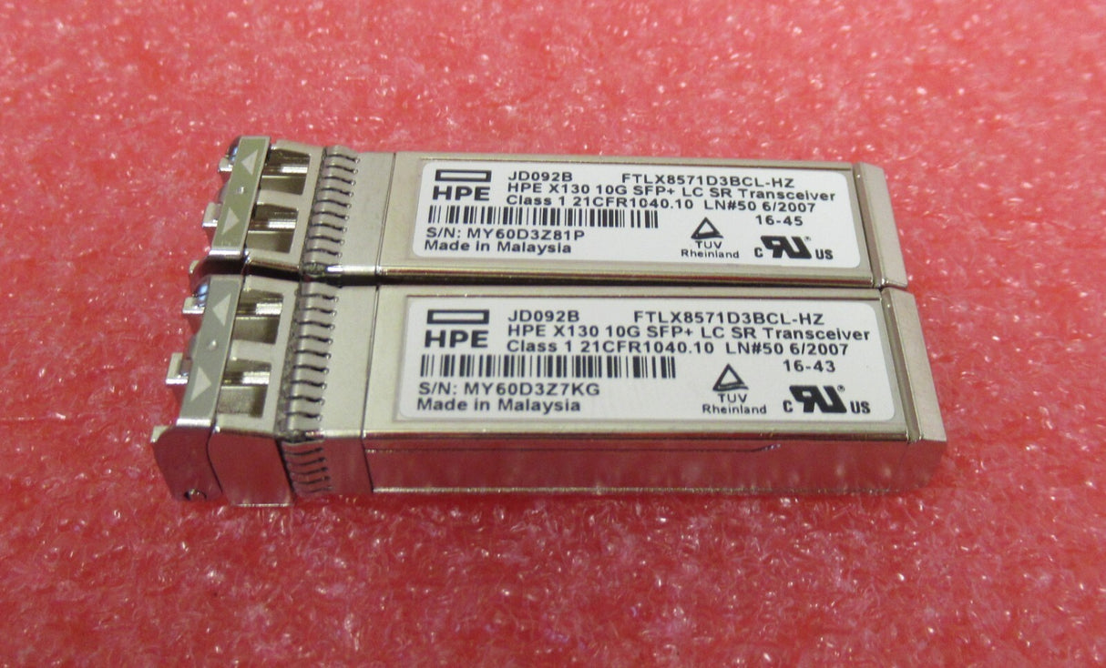 2 x HPE ProCurve JD092B 10Gbps 1000Base-SR Multi-Mode 300m 850nm SFP+Transceiver