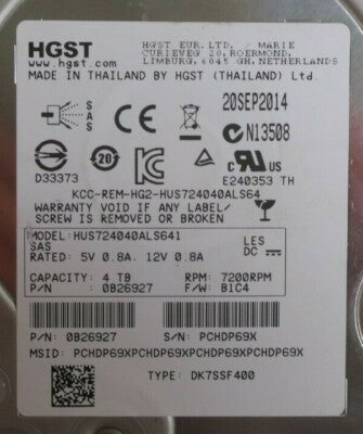 Hitachi HGST 4TB 7.2K SAS 6G 64MB Cache 3.5" Hard Drive HDD HUS724040ALS641