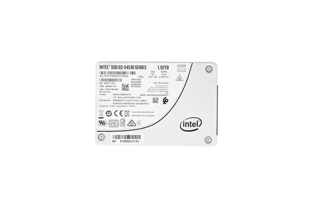 Intel S4510 Series 1.92TB SATA 6G Read Intensive 2.5" SSD SSDSC2KB019T8