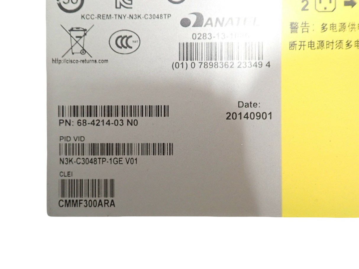 Cisco N3K-C3048TP-1GE 48x Gigabit RJ45 + 4x 10Gb SFP+ 1U F2B Switch