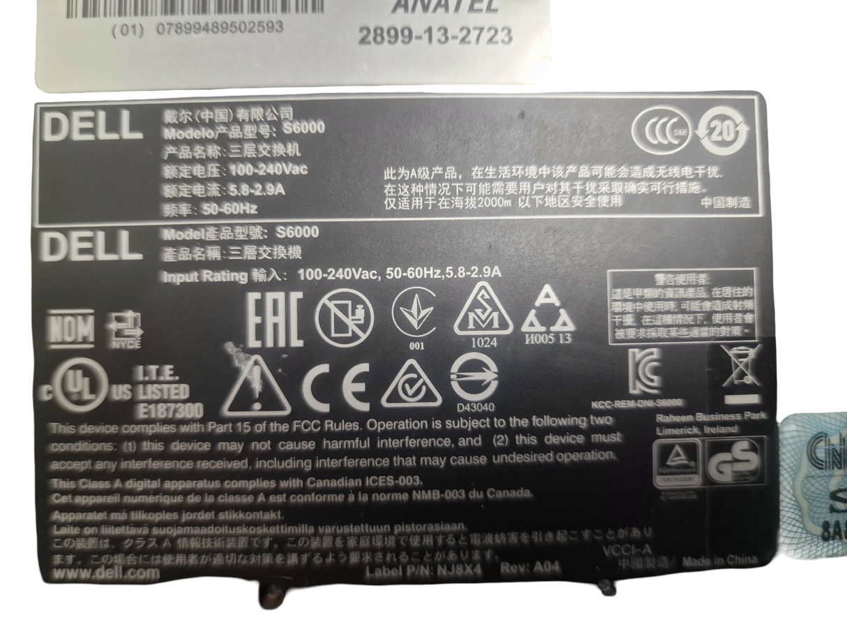 Dell Networking S6000-ON 32x 10/40GbE QSFP+ High Density L3 ToR F2B Switch OS9