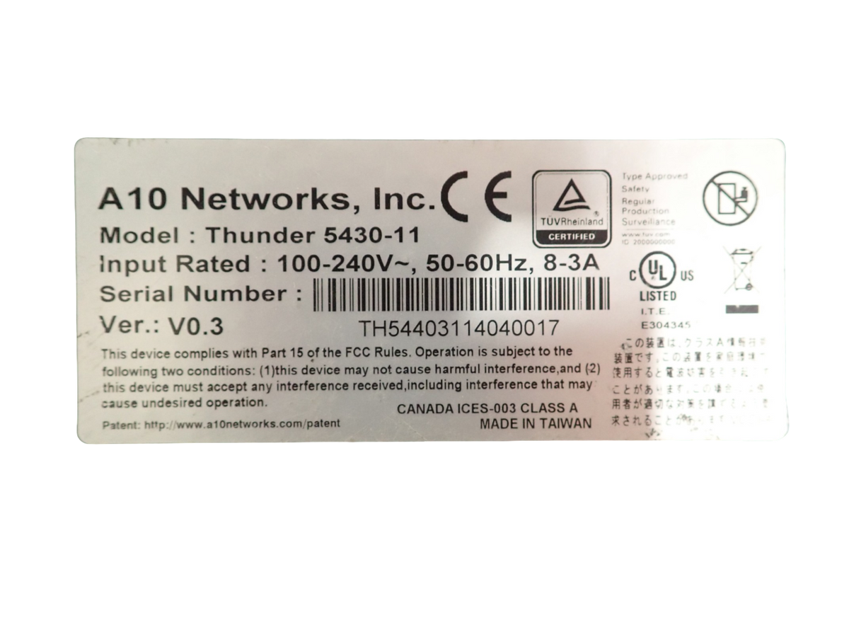 A10 Networks Thunder 5430-11 16x 1/10G SFP+ & 4x 40G QSFP+ ADC Load Balancer