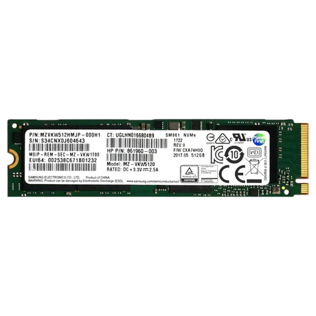Samsung SM961 Series 512GB NVMe M.2 2280 PCIe 3.0 x4 MLC SSD MZ-VKW5120