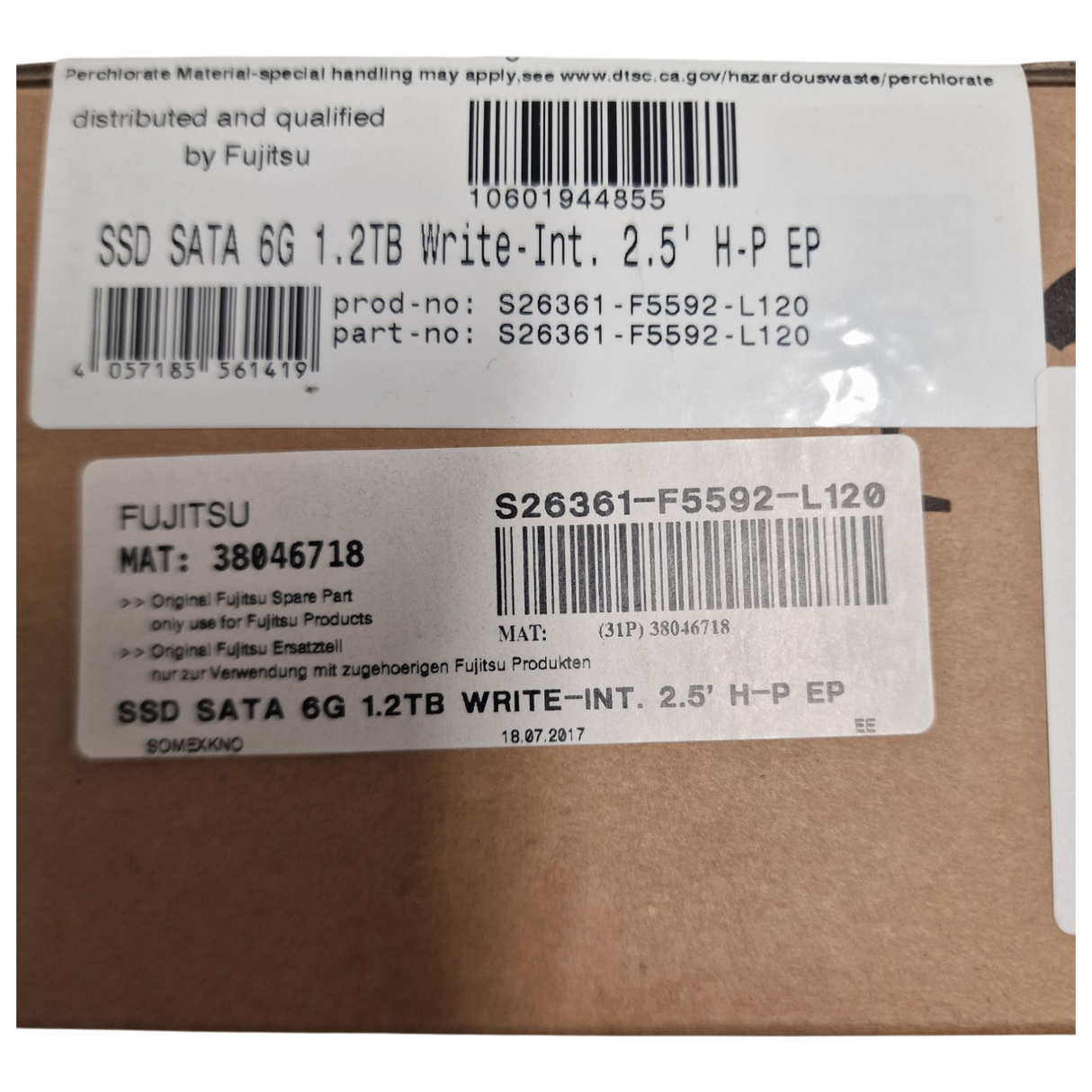 New Fujitsu 1.2TB 6G SATA 2.5" Write Intensive SFF SSD S26361-F5592-L120