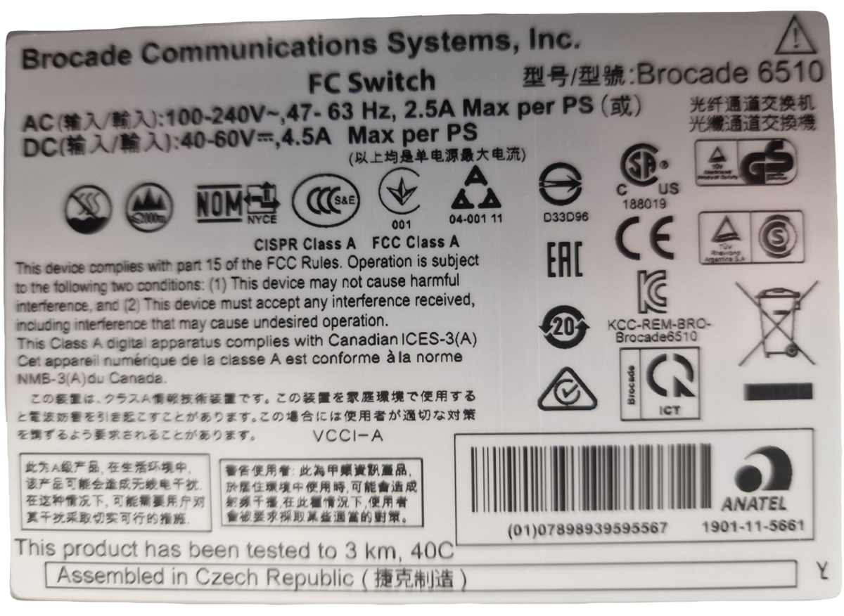 Brocade EMC 6510 48x 16Gb SFP+ 48-Active Switch B2F EM-6510-48-8G-R + 48 x SFP's