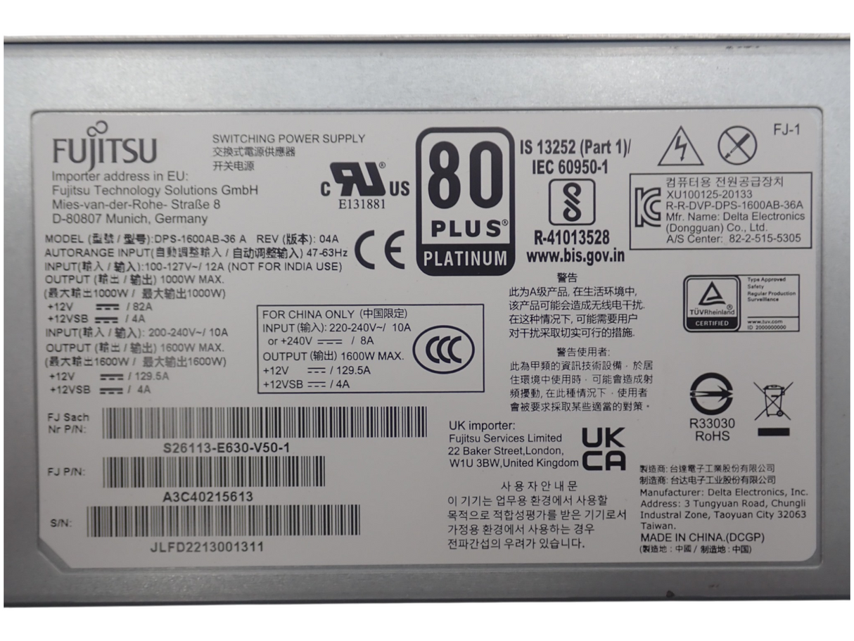 Fujitsu 1600W 80+ Platinum Server PSU Power Supply S26113-E630-V50-1 A3C40215613