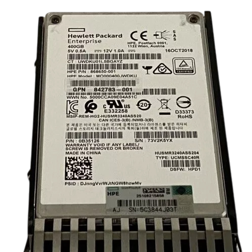 HPE N9X95A MSA 400GB 12G SAS Mixed Use SFF (2.5in) Solid State Drive 841504-001