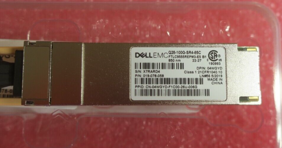 NEW Dell 100GbE QSFP28 SR4 850nm MPO12 Transceiver Module Q28-100G-SR4-85C 4WGYD