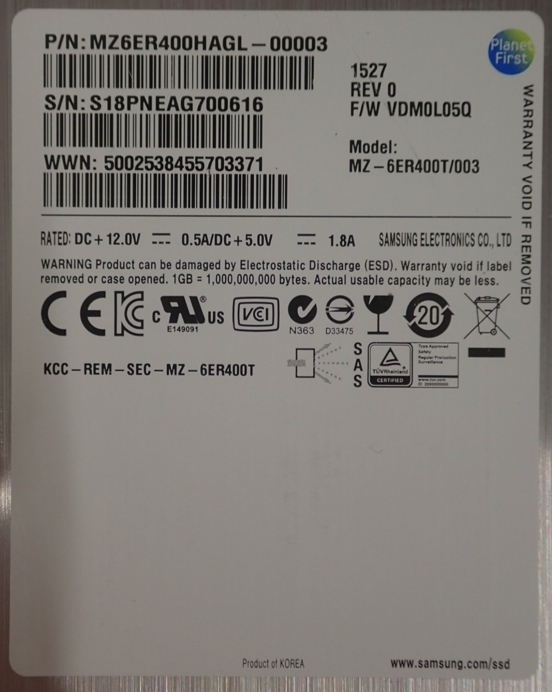 Samsung SM1625 400GB SAS 6G eMLC 2.5" Solid State Drive SSD MZ6ER400HAGL-00003