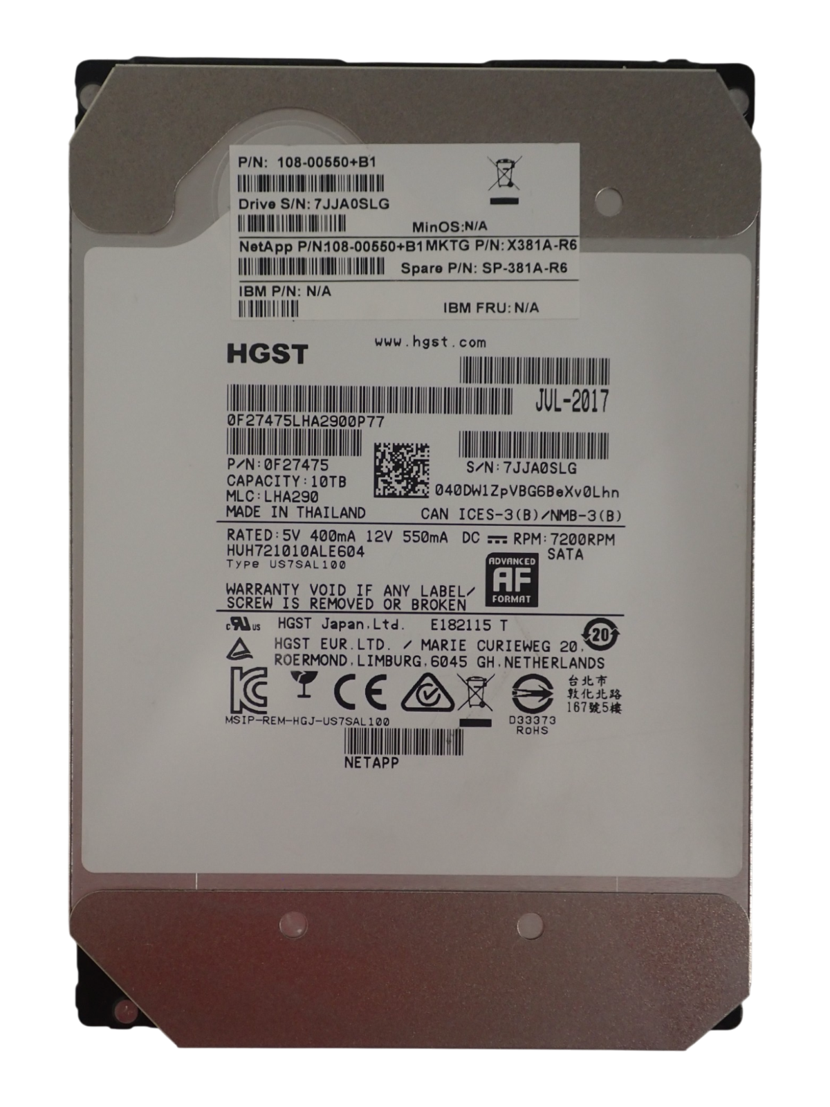 Hitachi Ultrastar HGST 10TB 7.2K SATA 6G 256MB AF HE 3.5" HDD HUH721010ALE604