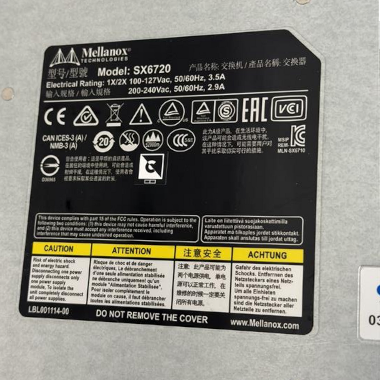 Mellanox SX6720 36x 56GbE QSFP FDR Infiniband B2F Managed Switch MSX6720