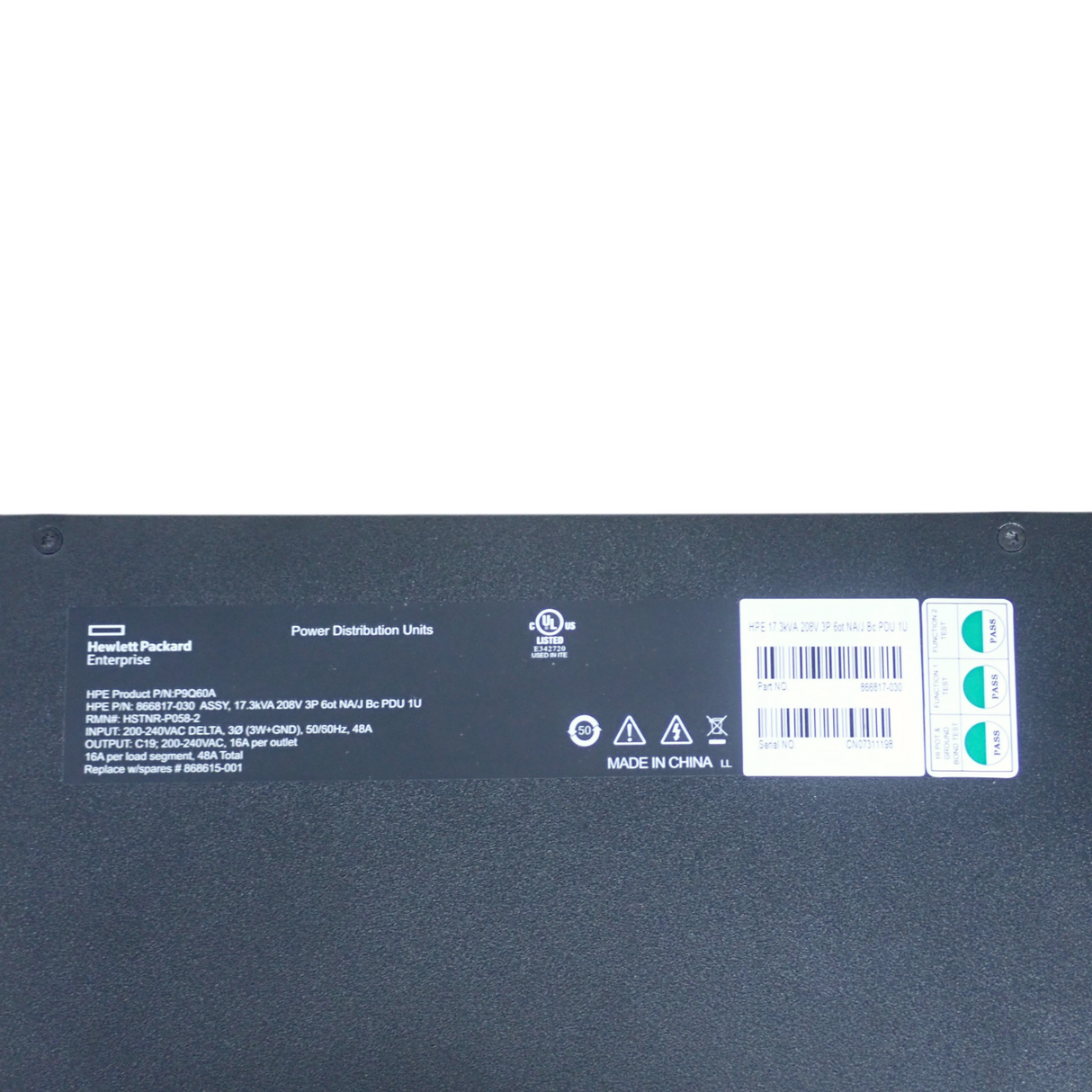 NEW HPE G2 P9Q60A 6xC19 3Ph 17.3kVA 48A 240V 1U Power Distribution Unit PDU
