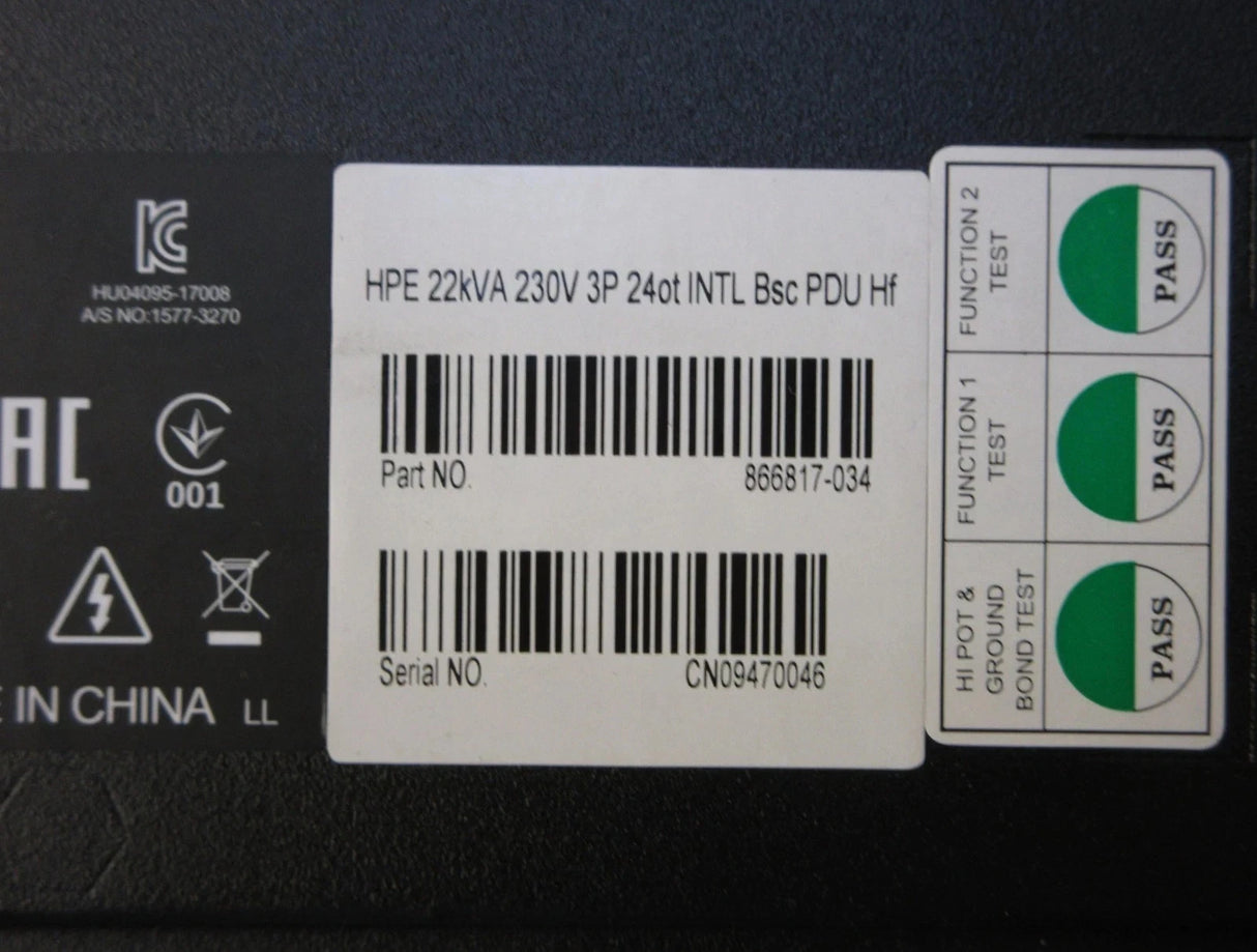 HPE P9Q64A 866817-034 G2 3Ph 22kVA 0U Rack PDU 24x C13/C19 32A 230V