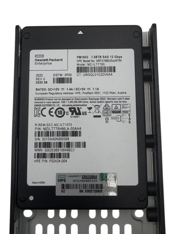 HPE StoreServ 8000 3PAR 7.68TB SAS 12G 2.5" Enterprise SSD P9L83B