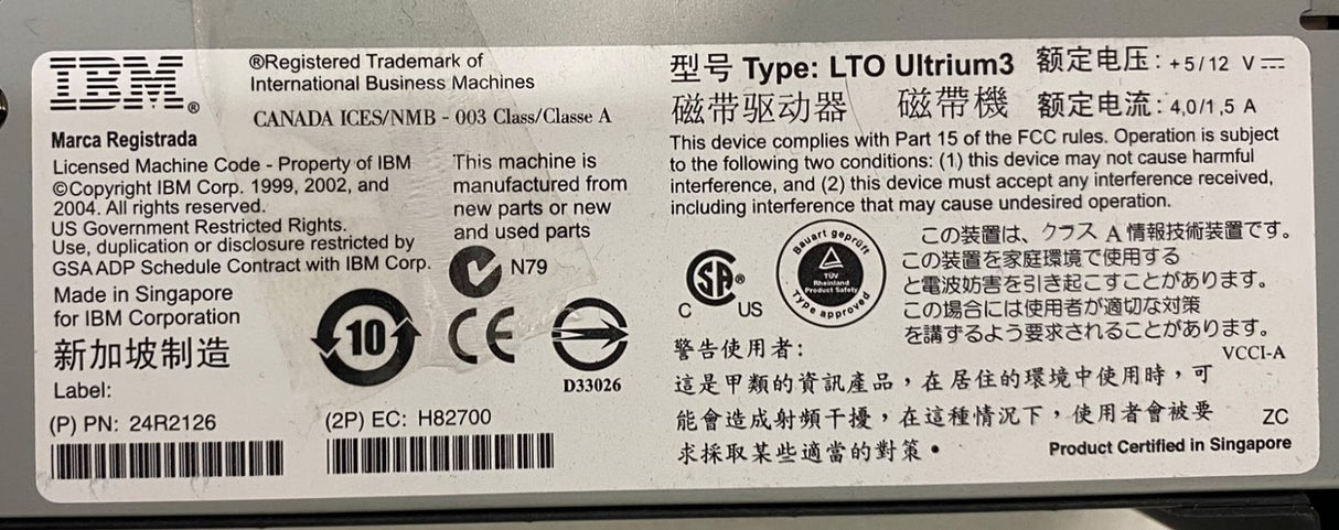 Fujitsu IBM LTO-3 Ultrium FC Fibre Channel Tape Drive CA32395-F552 24R2126
