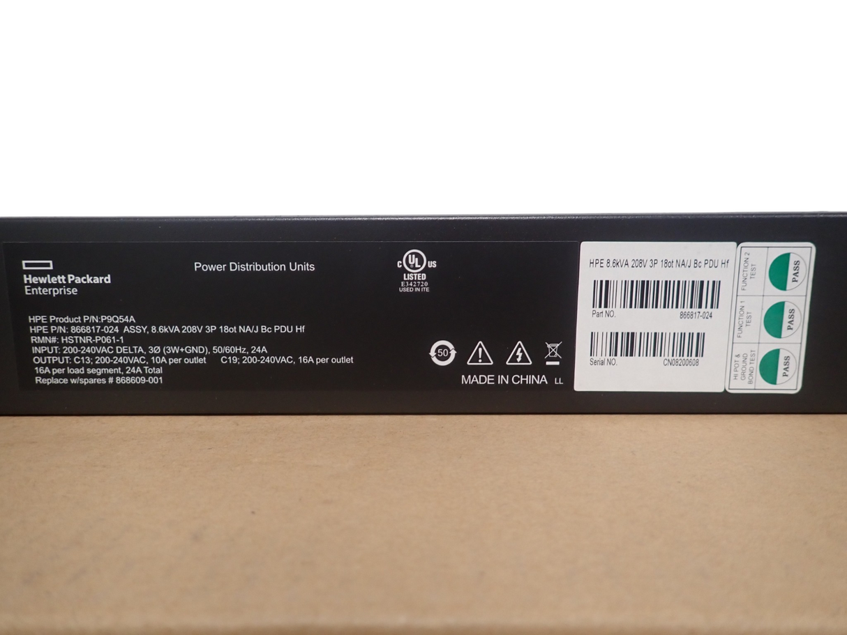 NEW HPE G2 P9Q54A 18 x C13 Outlets 3Ph 8.6kVA 48A 208V NA/JP Rack PDU 866817-024