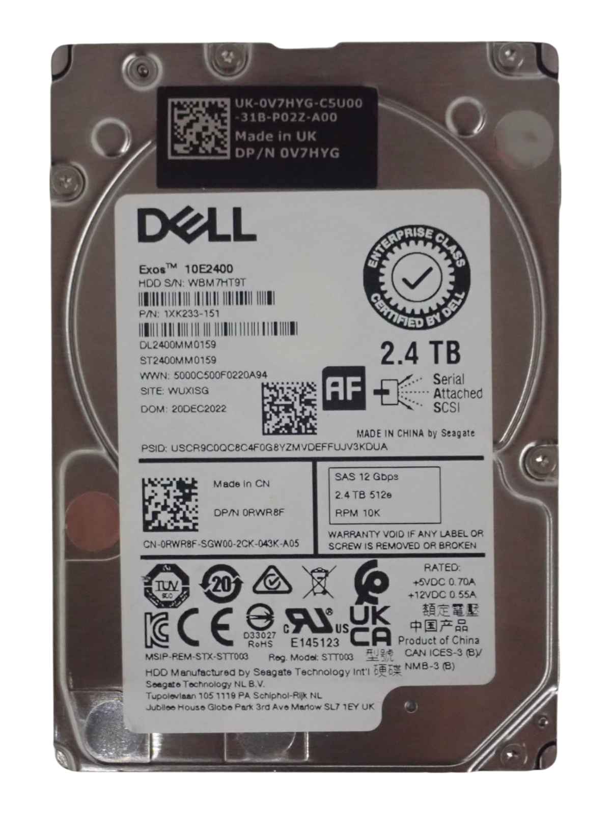 Dell Exos 2.4TB 2.5" 12Gb/s 10k SAS SFF Hard Drive HDD RWR8F in 14th Gen Caddy