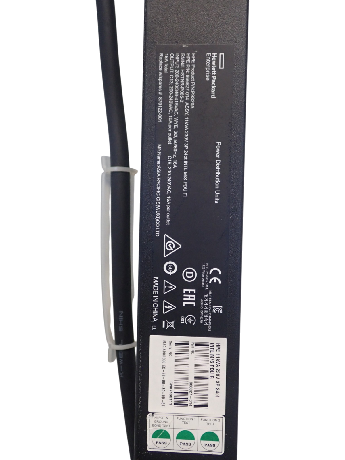 HPE G2 P9S20A 18xC13 6xC19 11kVA 3-Phase 16A Metered Switched 230V Rack PDU