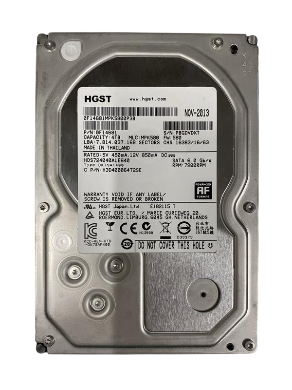 Hitachi HGST 4TB 7.2K SATA 6Gb/s 3.5" LFF HDD HDS724040ALE640 0F14681