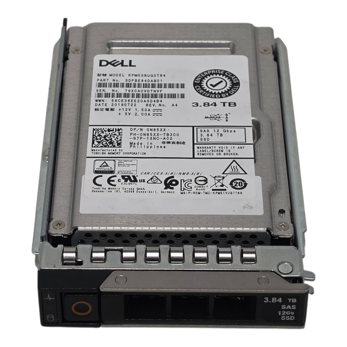 Dell 3.84TB SAS 12G RI TLC SED 2.5" SFF Hot-Swap SSD N85XX KPM5XRUG3T84 DXD9H