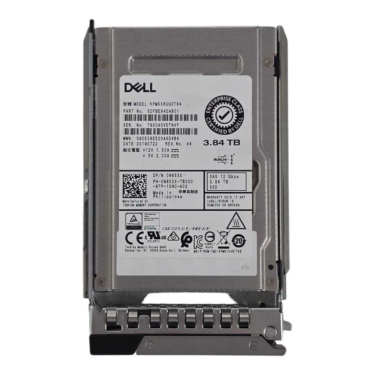 Dell 3.84TB SAS 12G RI TLC SED 2.5" SFF Hot-Swap SSD N85XX KPM5XRUG3T84 DXD9H