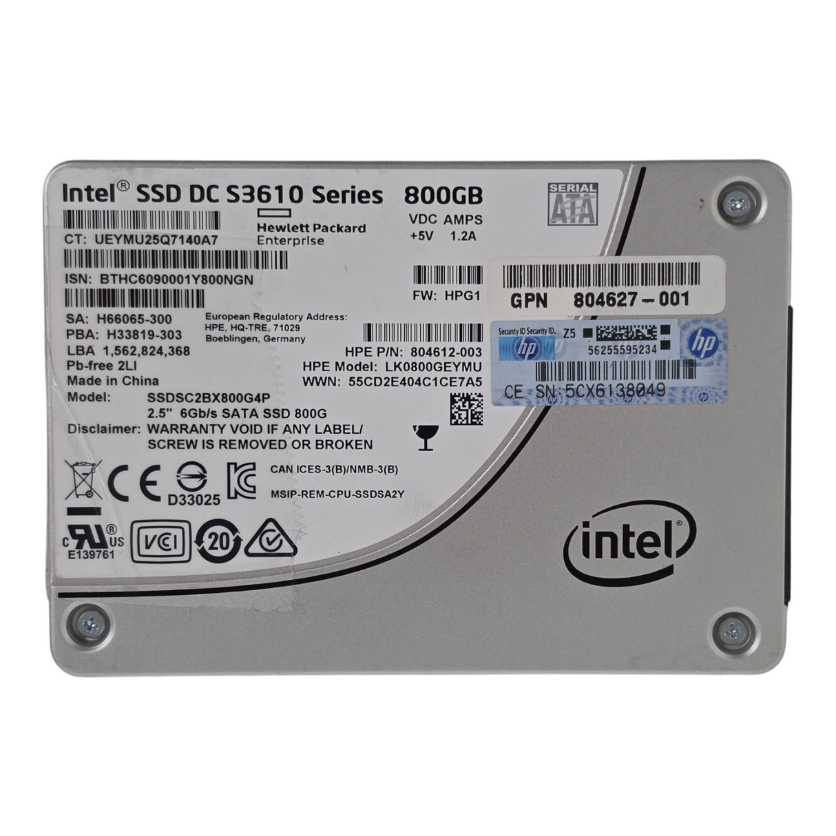 HPE 800GB SATA 6G MU eMLC 2.5" SFF SSD 804625-B21 805381-001