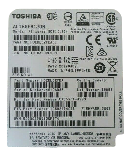 Fujitsu DX S3/S4 1.2TB 10K 2.5" 12G SAS Hard Drive HDD In Caddy CA08226-E607