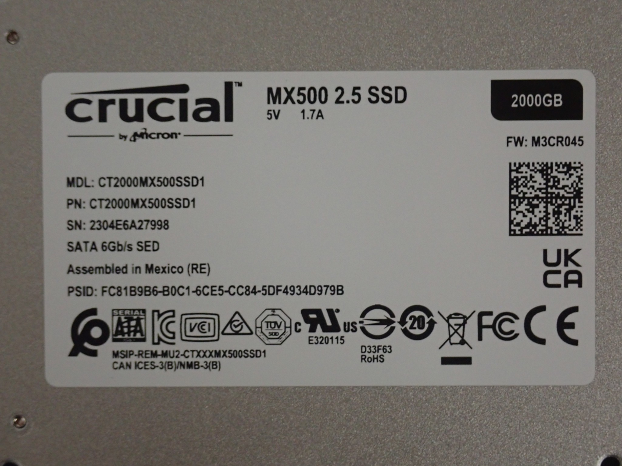 Crucial 2TB SATA 6Gb/s 2.5" TLC SED SSD Solid State Drive CT2000MX500SSD1
