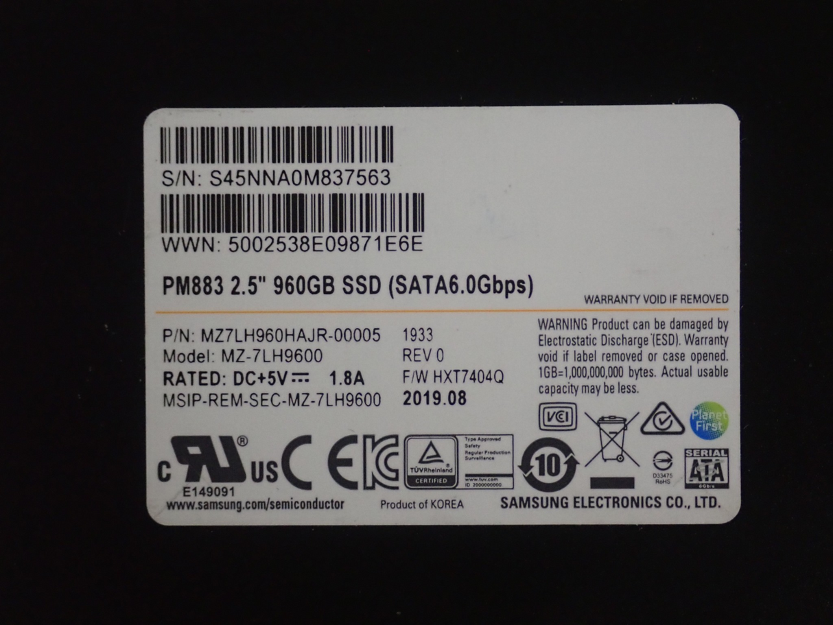 Samsung PM883 960GB SATA 6Gb/s 2.5" TLC SSD Solid State Drive MZ7LH960HAJR-00005