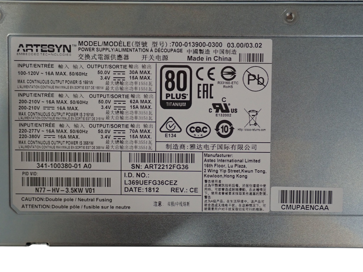 Cisco Nexus 7700 3.5kW AC High Voltage Hot Plug Power Supply PSU N77-HV-3.5KW