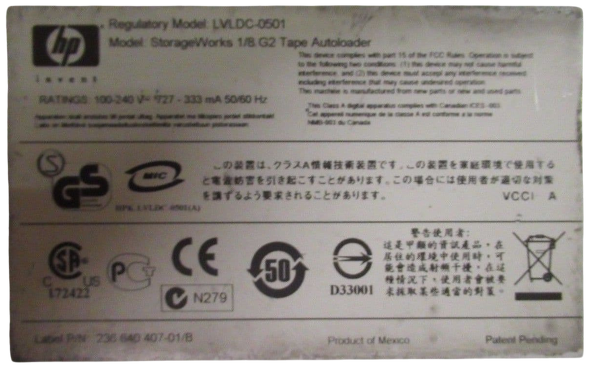 HP Storageworks 1/8 G2 Tape Autoloader 0x Tape Drive Including PSU - 435243-001