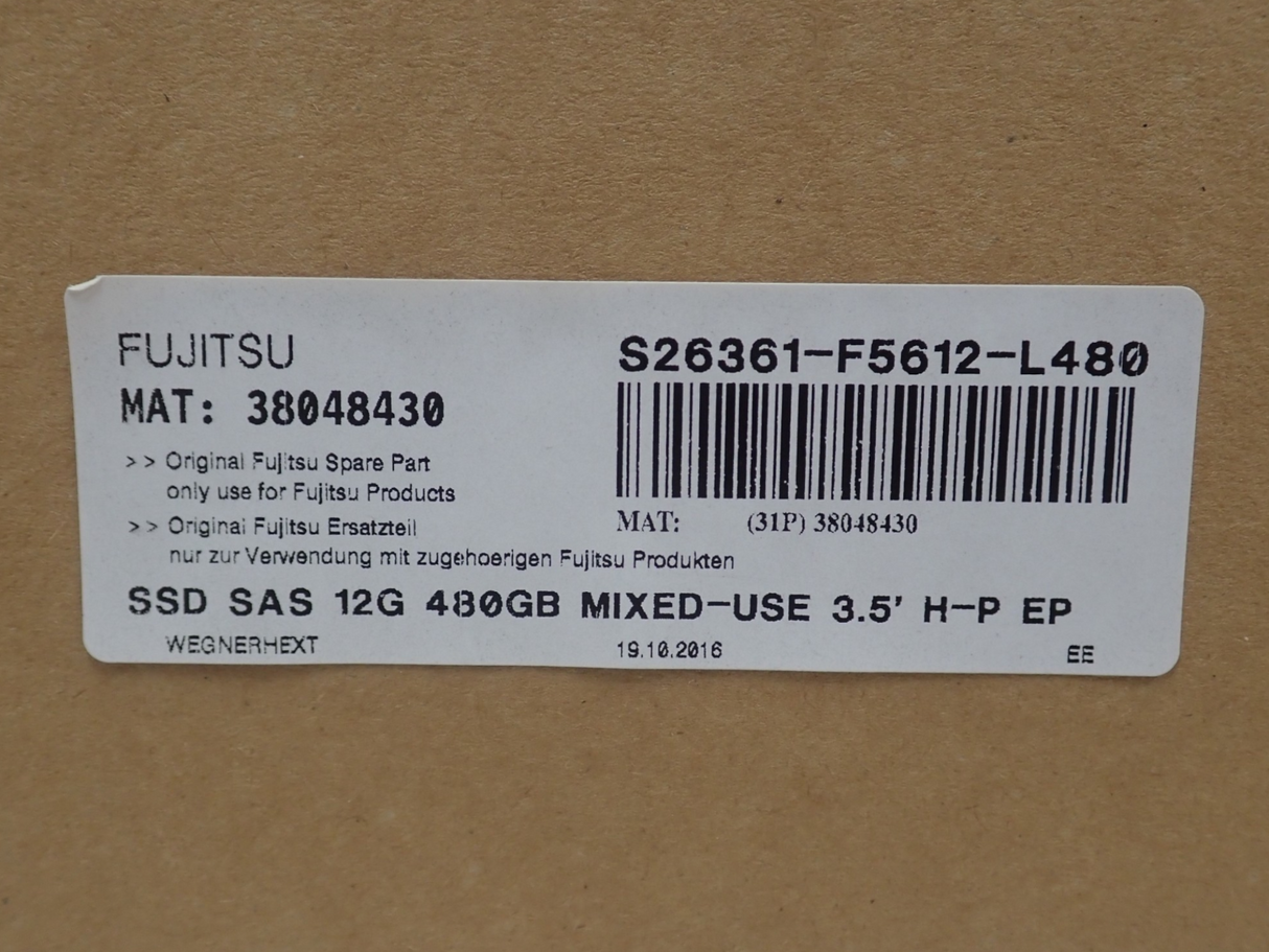 NEW Fujitsu 480GB SAS 12G MU 2.5" Hot-Plug SSD in 3.5" Caddy S26361-F5612-L480