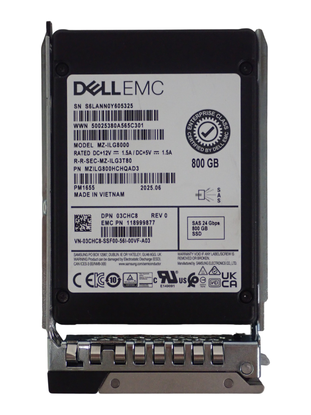 New Dell 800GB SAS-4 24G Mixed-Use 2.5" SSD MZ-ILG8000 In 14th/17th Caddy 3CHC8