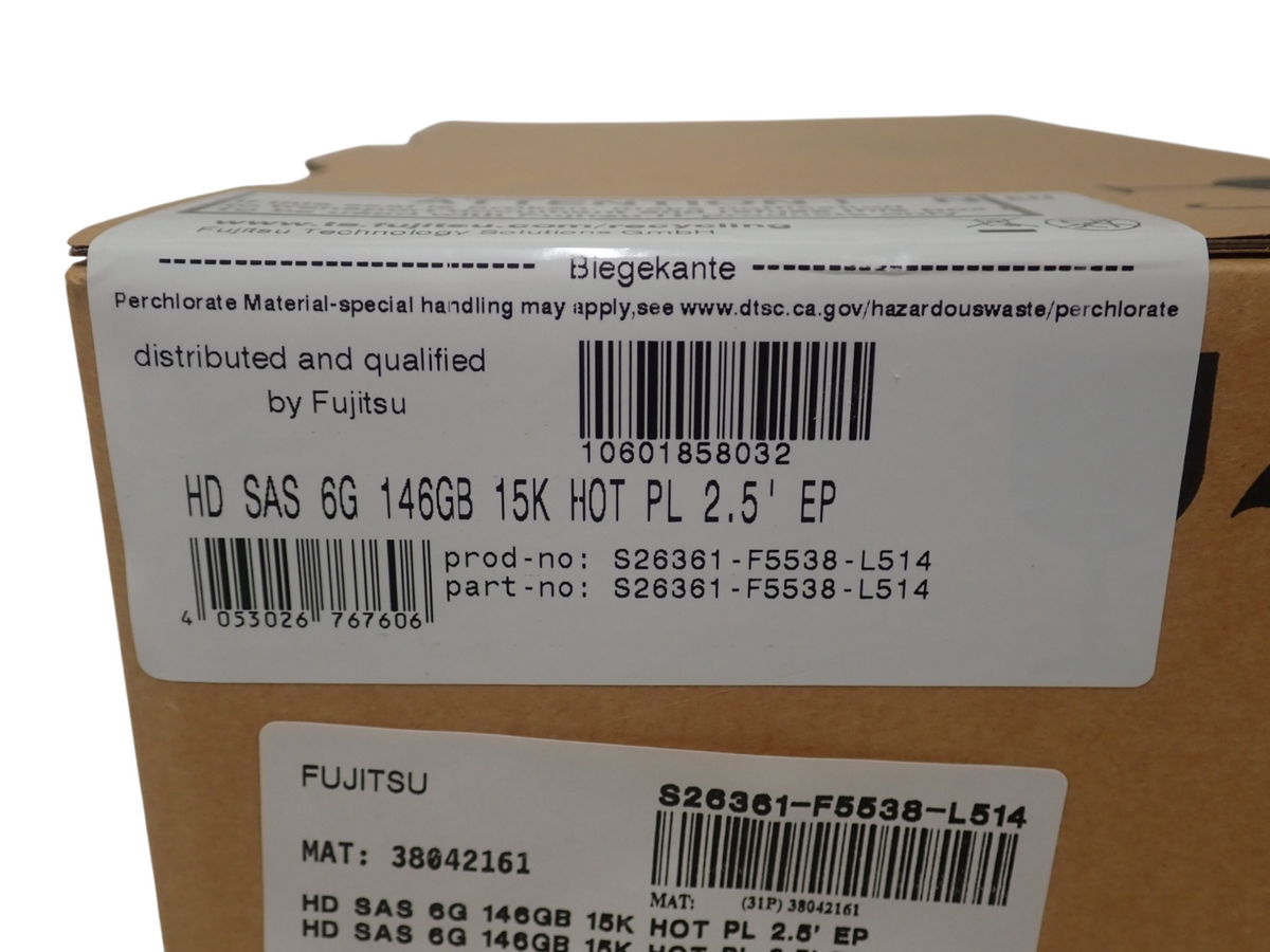 NEW Fujitsu 146GB SAS 6G 15k 2.5" Hot-Plug HDD Hard Drive S26361-F5538-L514