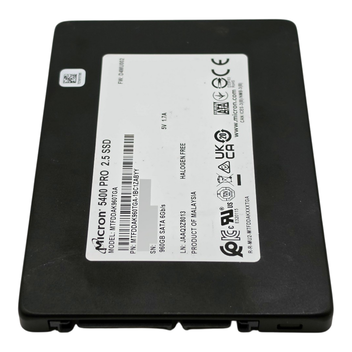 Micron 960GB SATA 6GB 2.5" TLC MU SSD Solid State Drive MTFDDAK960TGA-1BC1ZABYY