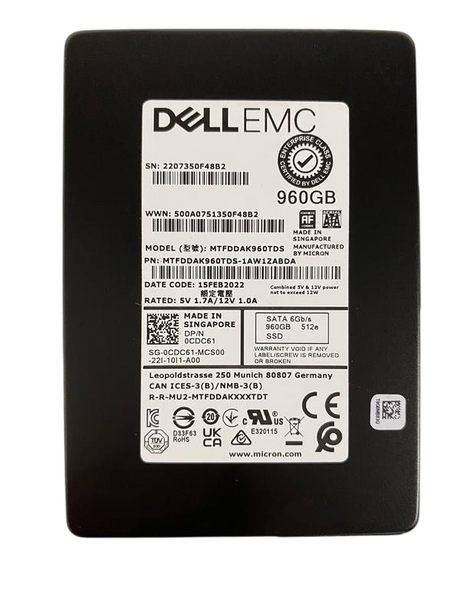 Dell 960GB SATA 6Gb/s 2.5" Read Intensive SSD CDC61 MTFDDAK960TDS