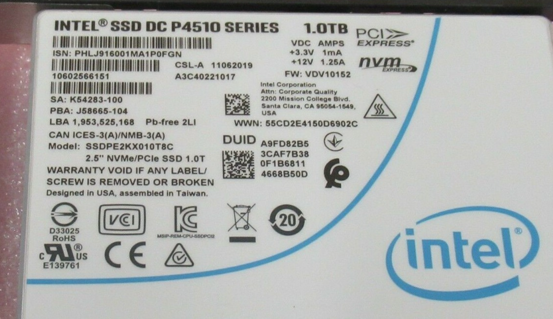 Fujitsu 1TB PCIe 3.0 Read Intensive 2.5" Solid State Drive SSD S26361-F5738-L100
