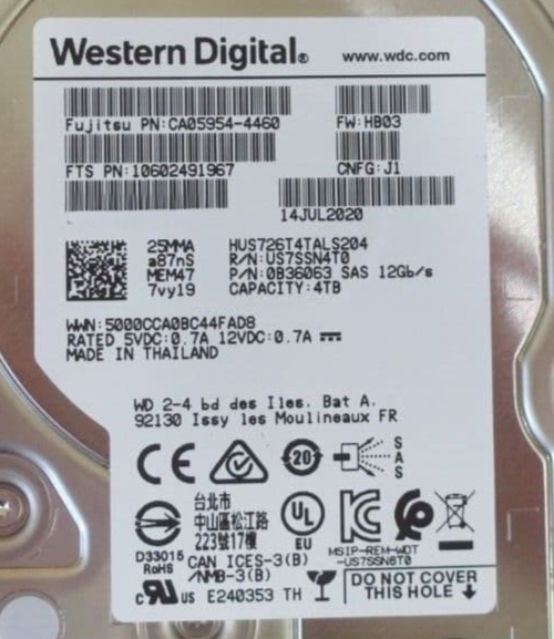 Fujitsu Eternus DX5/600 S3 4TB 7.2K 3.5" SAS 12Gb HDD Hard Drive CA08226-E534