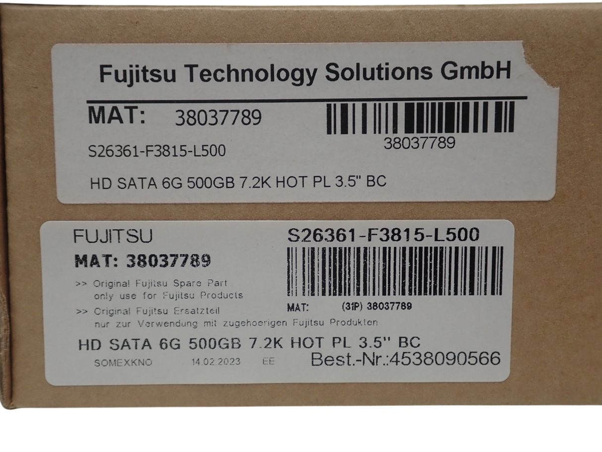 NEW Fujitsu 500GB SATA 6G 7.2k 3.5" Hot-Plug HDD Hard Drive S26361-F3815-L500