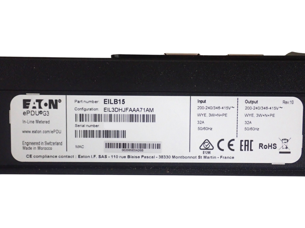 NEW Eaton G3+ EILB15 IEC-60309 32A 3Ph 22kW 346-415V In-Line Metered Rack PDU
