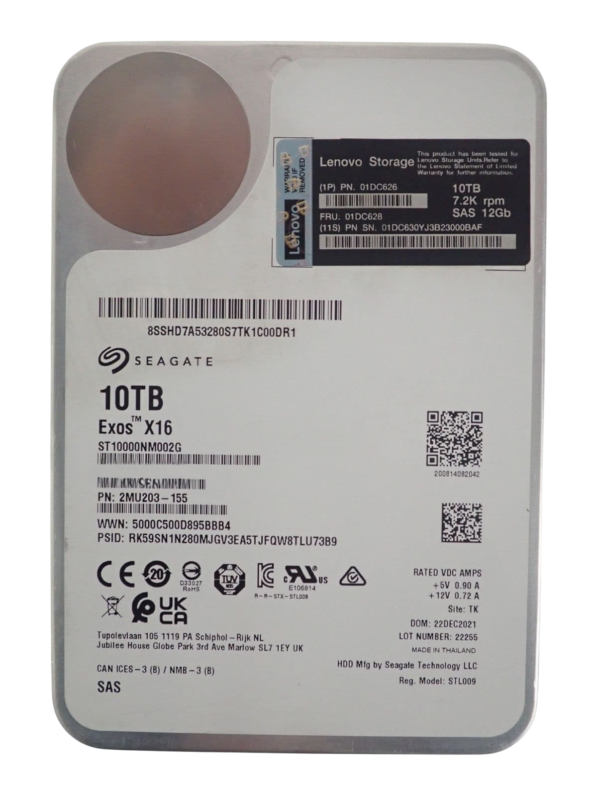 Lenovo Storage 10TB 7.2k SAS 12G3.5'' LFF HDD Hard Drive 01DC628 ST10000NM002G