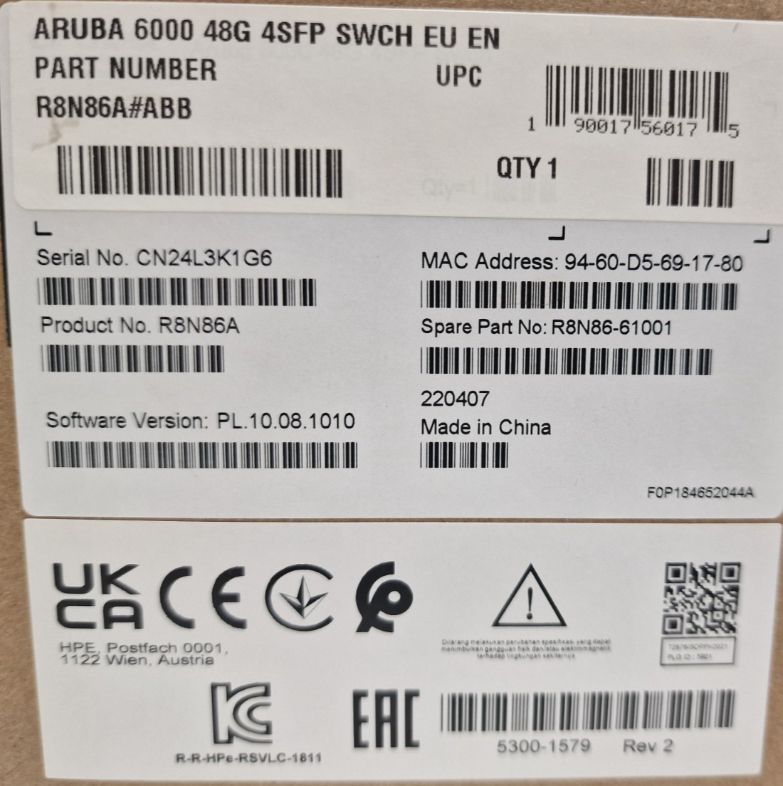 HPE Aruba CX 6000 48x 1GBase-T + 4x 1G SFP Port Managed Network Switch R8N86A